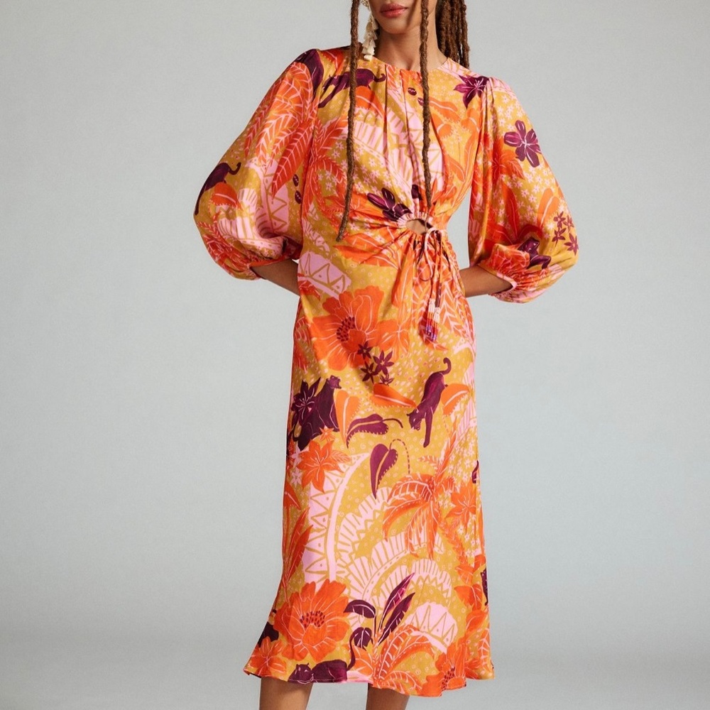 NWT Anthropologie Farm Rio Puff-Sleeve Cutout Slip Dress - XS